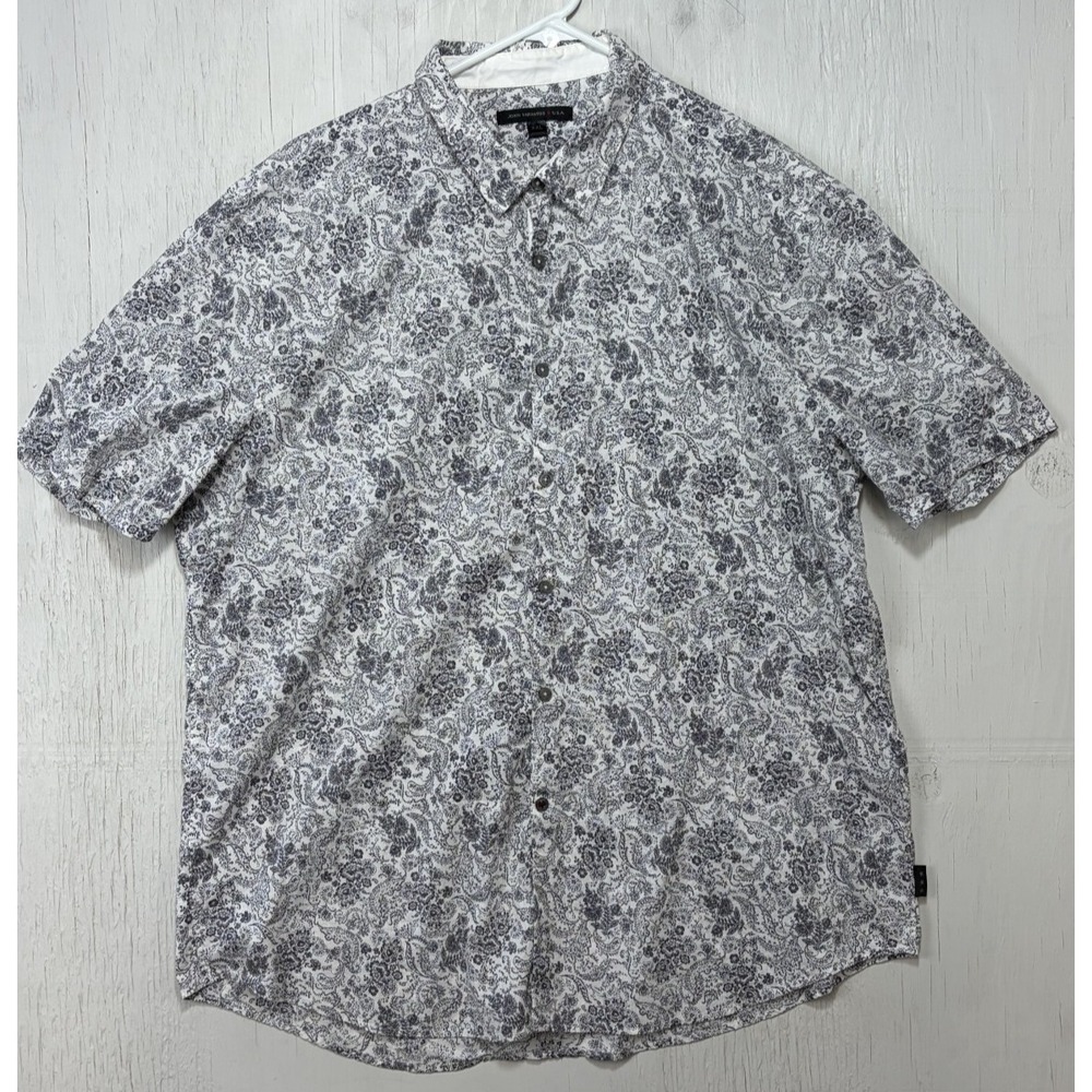Mens John Varvatos Button Up Shirt Size XXL Paisley White Gray Short Sleeve